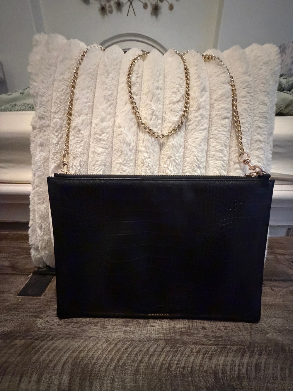 Whistles Black Croc-Embossed Chain Shoulder Bag